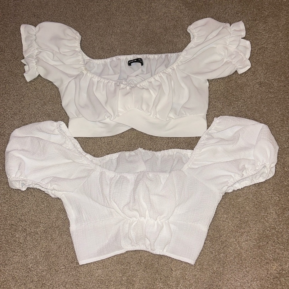 2 White XS Crop Tops Bundle – Basic Fitted Summer Tops (Shein)